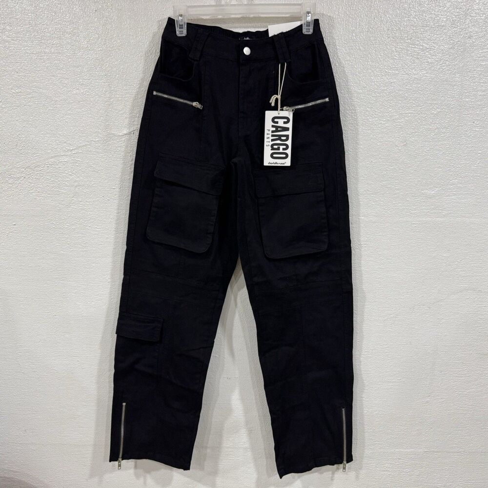 Charlotte Russe Black Zippered Cargo Pants Size S NWT